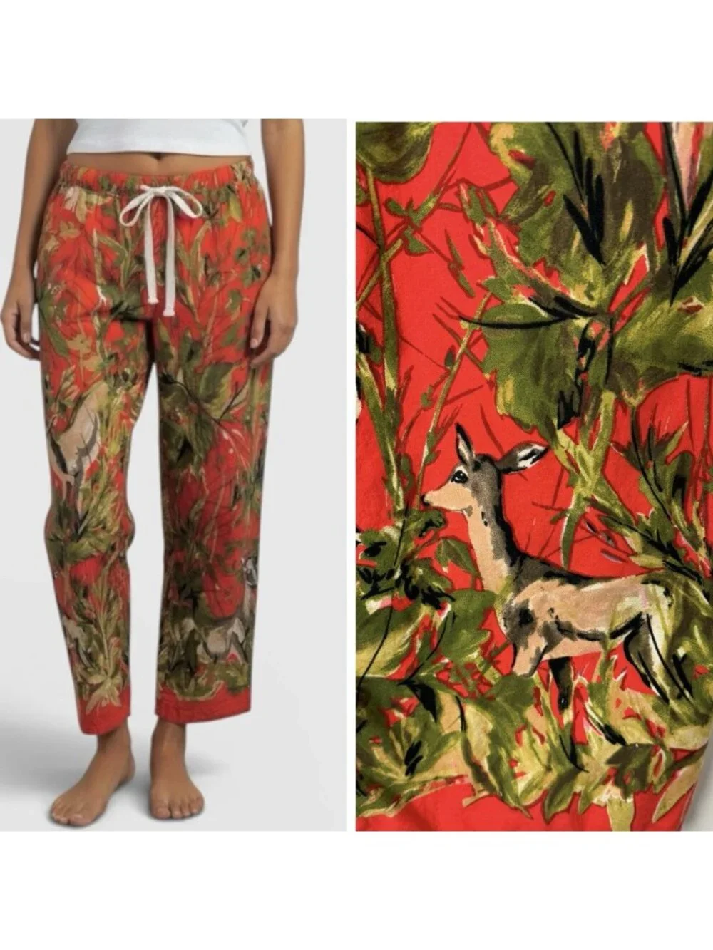 Lilka Anthropologie Pajama Bottom Pants Doting Deer Red Flannel 34 X 29